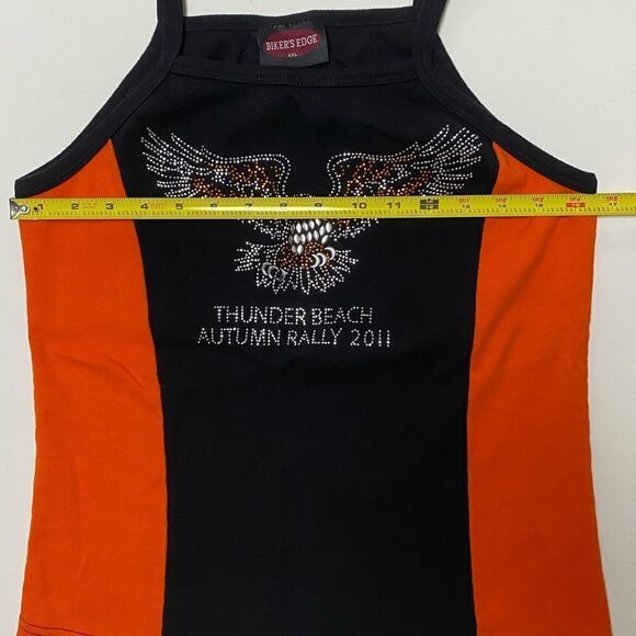 Bikers Edge Women’s Thunder Beach Embellished Black and Orange Tank Top - Picture 6 of 9